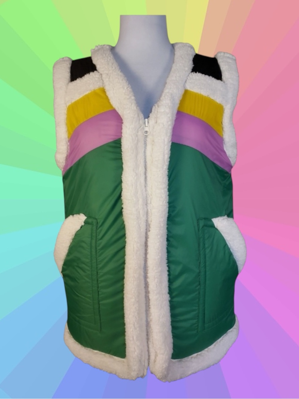 Urban Outfitters BDG NWT Retro Eclectic Grandpa Colorblock Sherpa Puffer Vest M